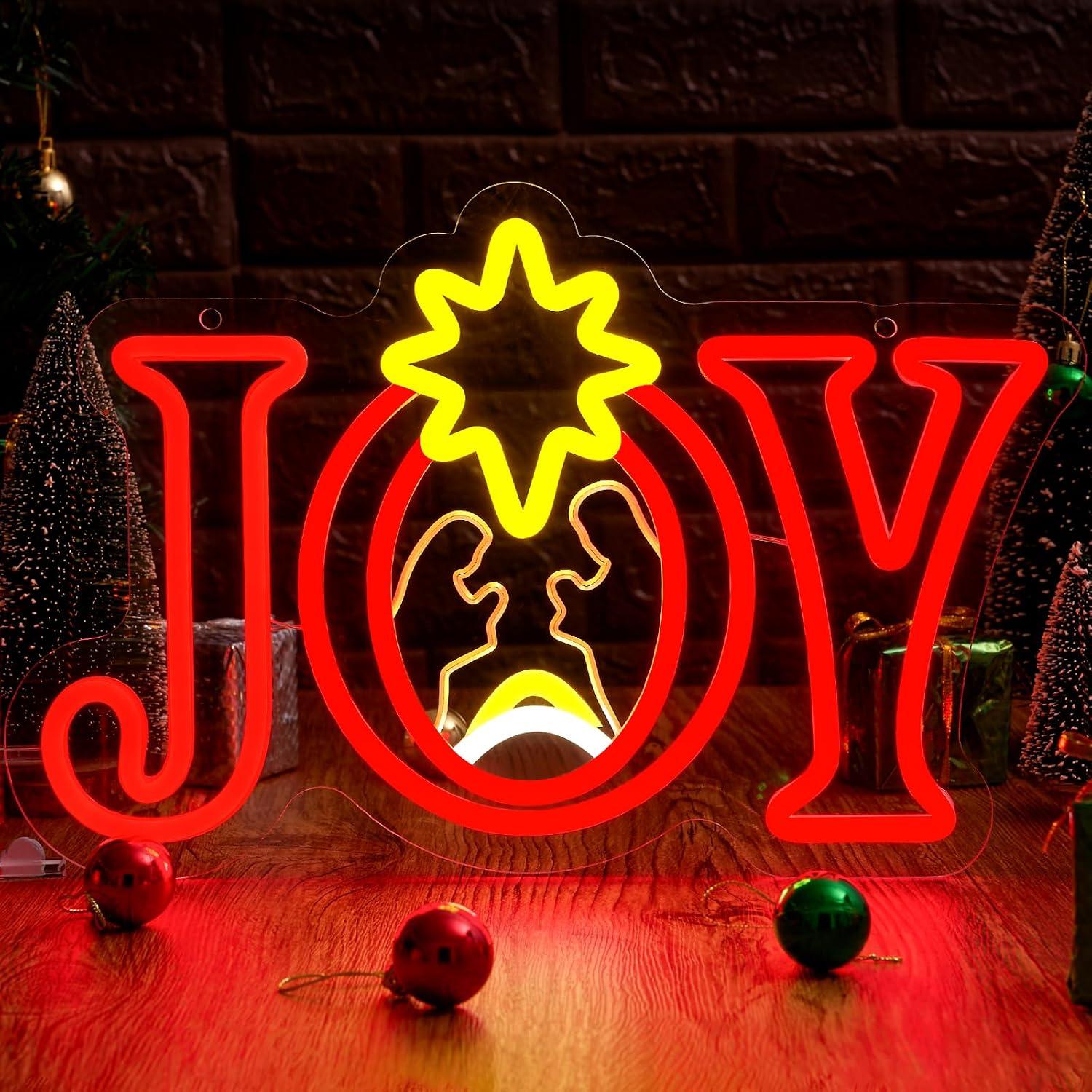 Lighting Christmas Decor - Joy Noel Sahnesi Neon Tabelası, USB